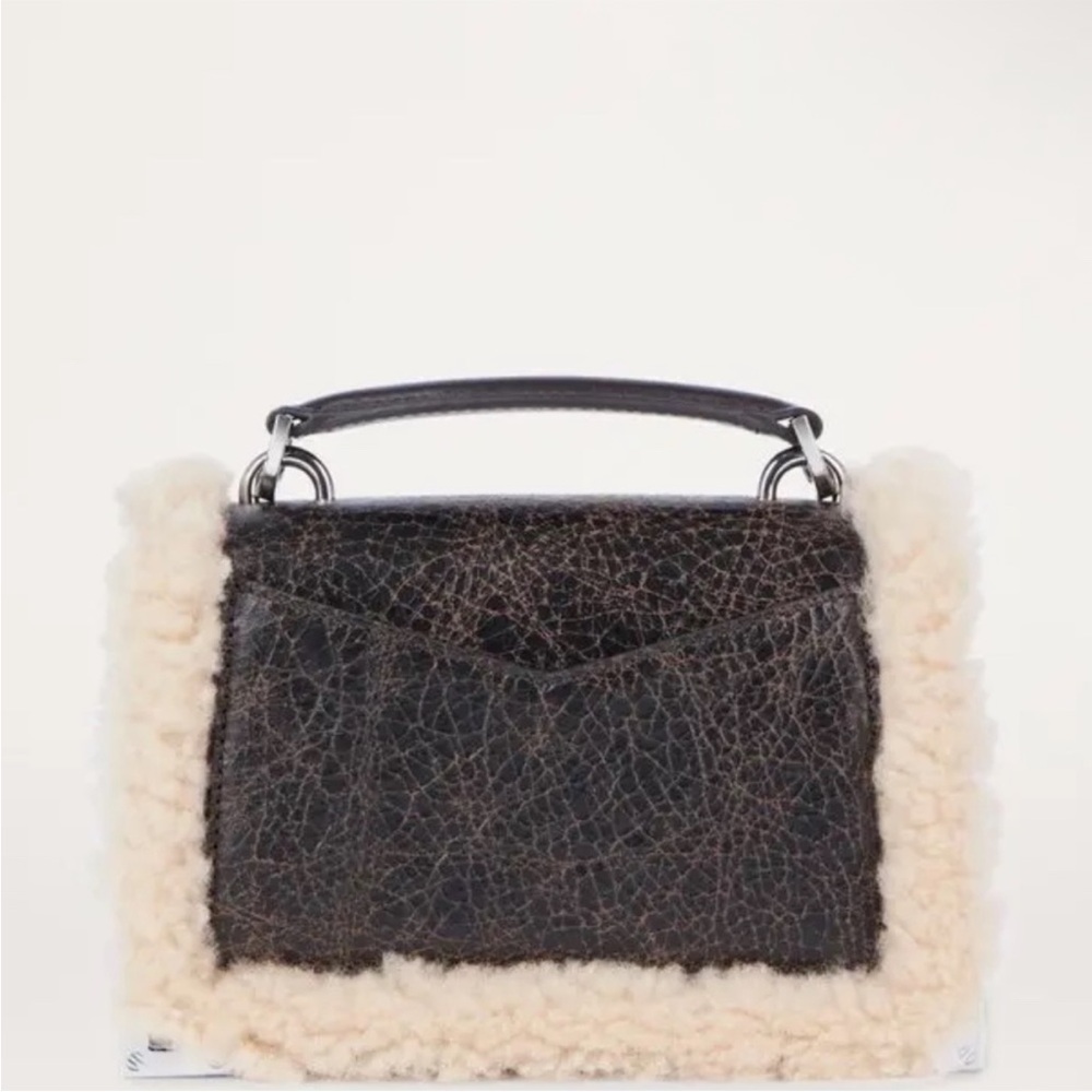 NEW The Kooples Leather Shearling Trim Emily Crossbody Chocolate Brown Purse - Picture 4 of 7